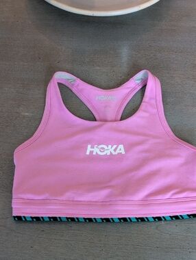 Hoka Pink Racerback Sports Bra with Patterned Hem